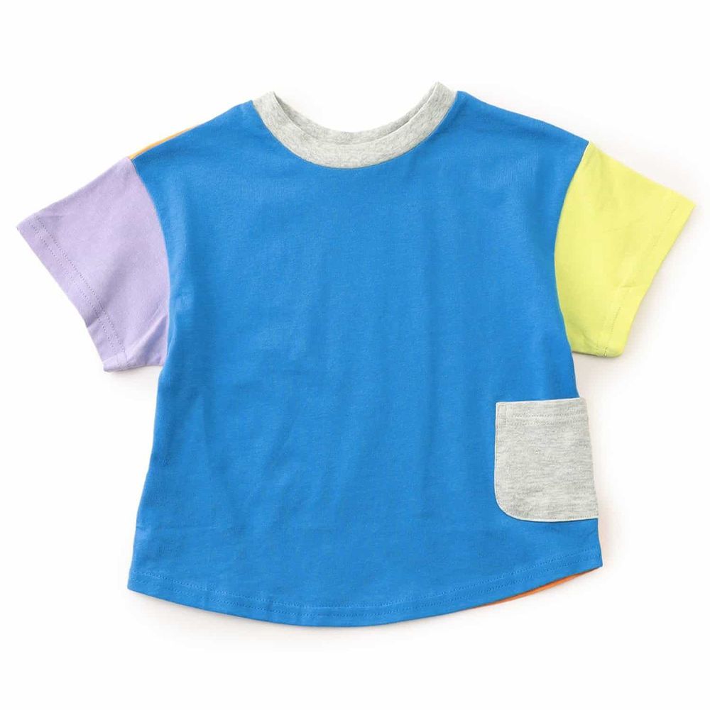 超人氣 正反OK！短袖上衣-撞色袖-寶藍x紫x黃