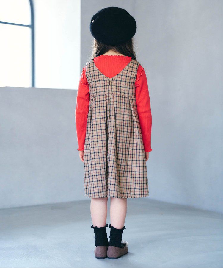 日本 apres les cours - 奢華感2WAY前後穿扇貝邊背心裙-卡其格紋