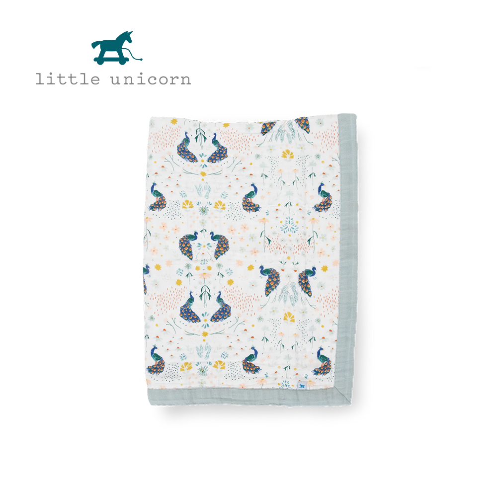 美國 Little Unicorn - 寶寶純棉毯-夢幻孔雀 (76x102cm)