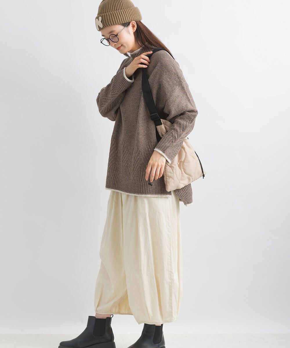 日本女裝代購 - 葉子紋編織滾邊針織毛衣-咖啡