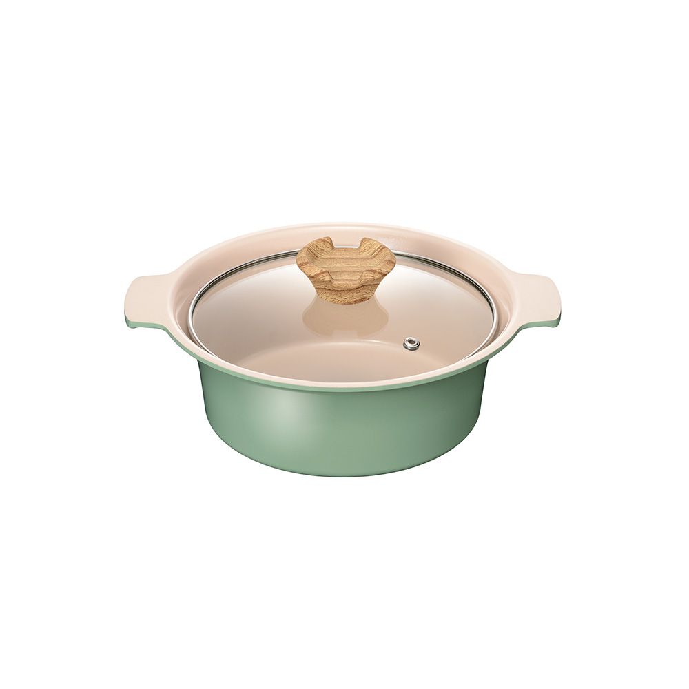 陶瓷塗層附蓋不沾雙耳鍋-綠色-18cm