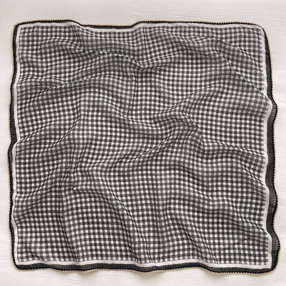 法式棉麻披肩方巾-經典格紋-黑白色 (90x90cm)
