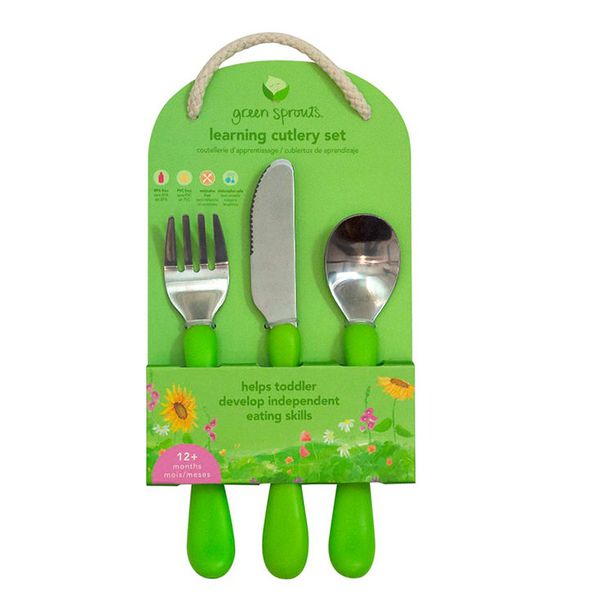 美國 green sprouts - 小綠芽寶寶學習吃飯湯匙叉子-3入組-桃紅組