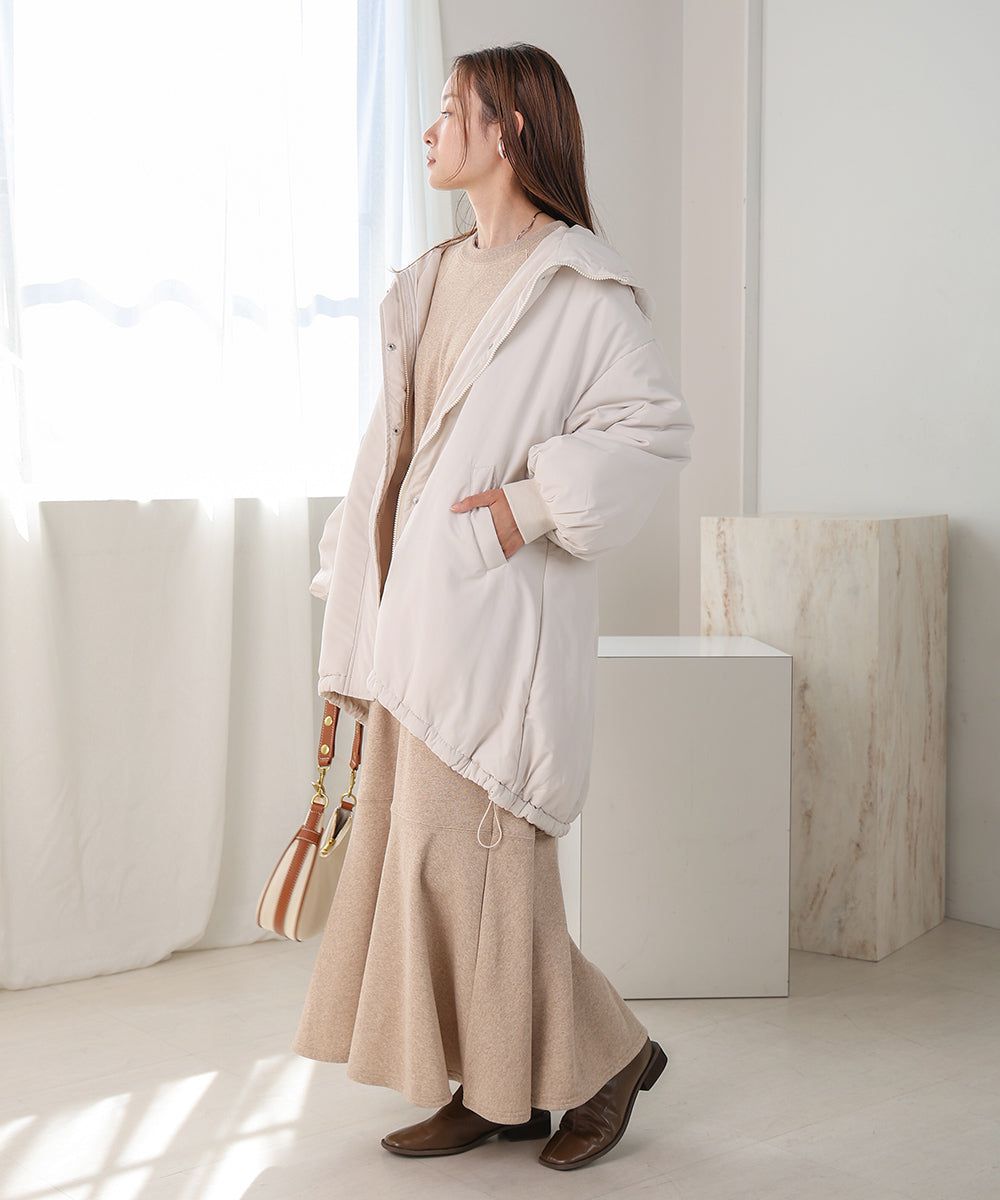 日本 Bab - 時尚大廓形抽繩連帽鋪棉外套-灰