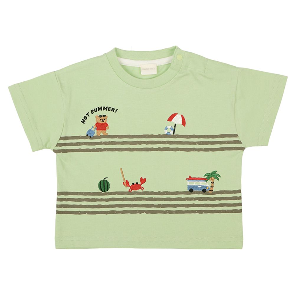 短袖T恤-局部刺繡-綠色