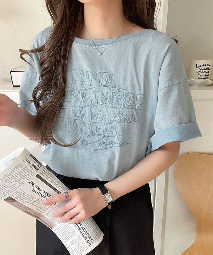 日本 Classical Elf - 純棉復古logo船領前後穿短袖上衣-藍