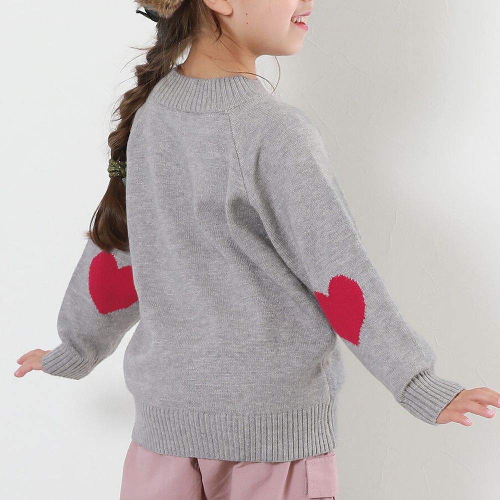 [可機洗]手肘愛心柔軟針織上衣-霧灰