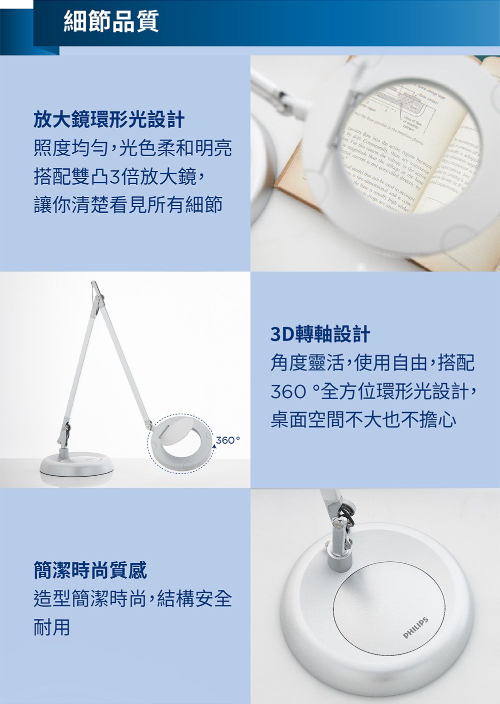 PHILIPS 飛利浦照明 - LED護眼放大鏡檯燈 (PD039)-經典銀-3.5kg
