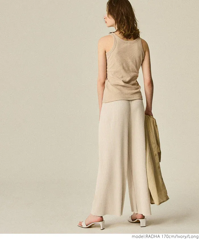 日本 COCA - [可剪裁] 速乾垂墜彈性風琴寬褲-淺灰棕