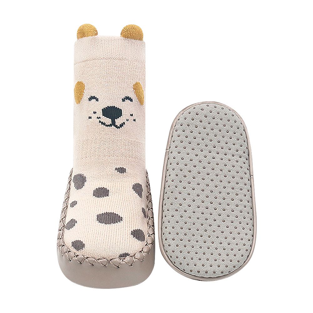 2雙入-防滑寶寶學步鞋 嬰兒軟底室內鞋 地板襪-卡其小狗+隨機一雙
