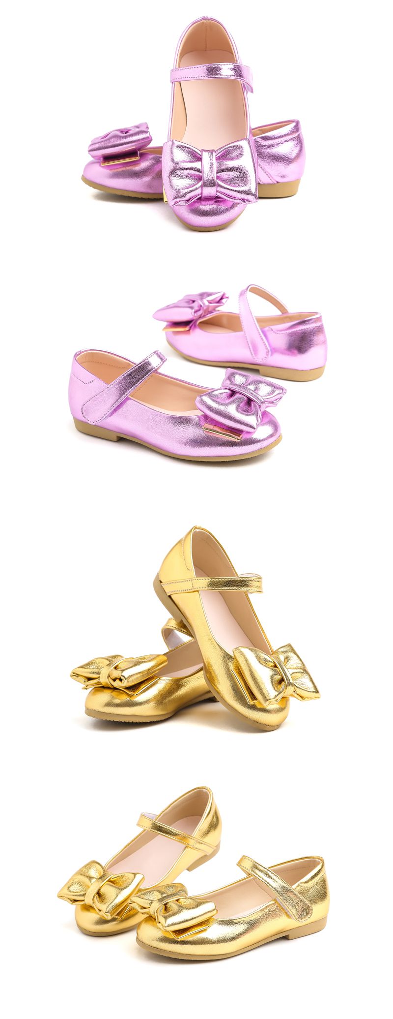 韓國 OZKIZ - 大蝴蝶結亮色皮鞋-金