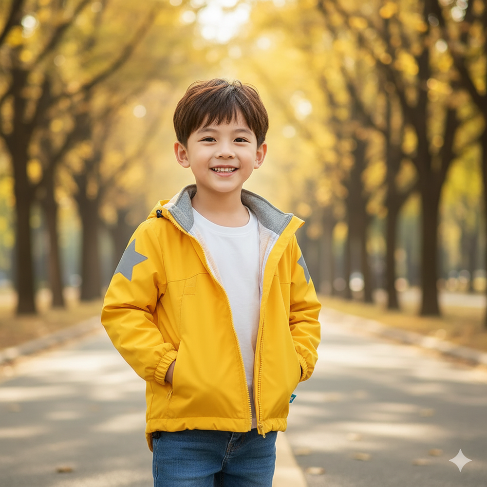 防風防雨反光衝鋒外套-網紗內裡-黃色星星-斜拉鏈