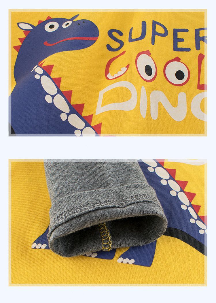 純棉長袖上衣-超酷Q版恐龍-黃色