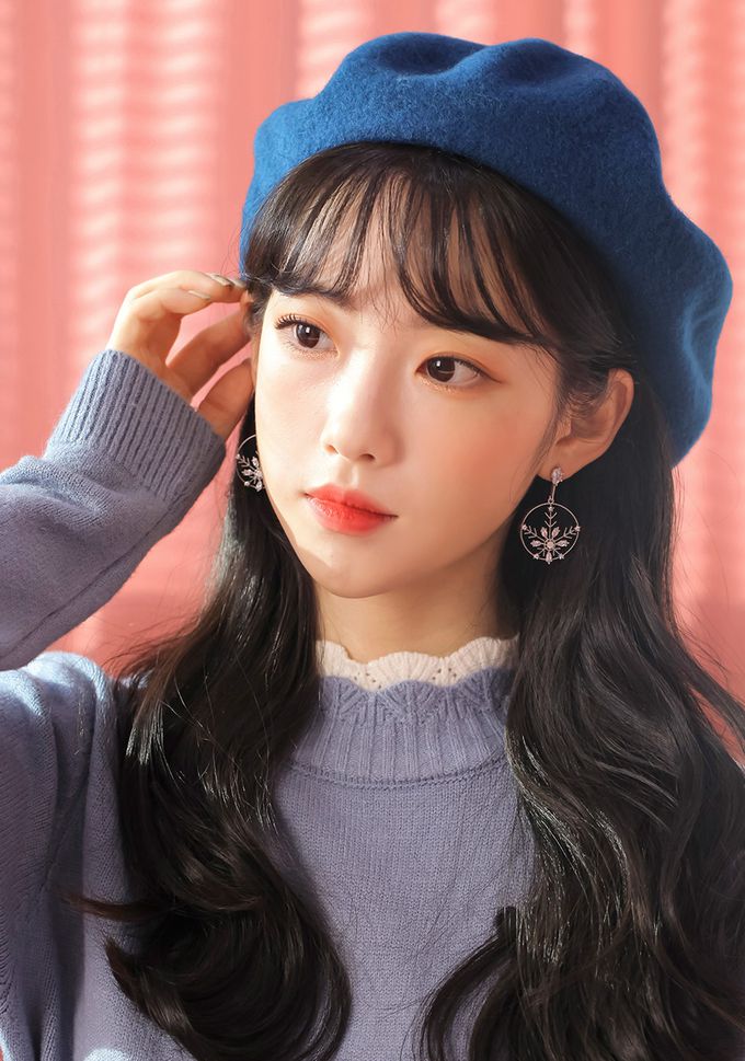 韓國 Soo&Soo - 法式風羊毛貝雷帽-藍 (直徑28cm，高7cm, 頭圍56cm)