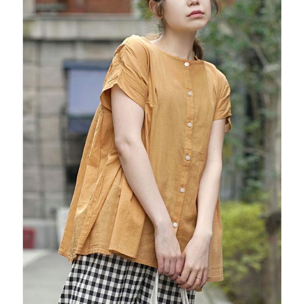 日本 zootie - 100%棉 輕透舒適短袖襯衫-芥末黃