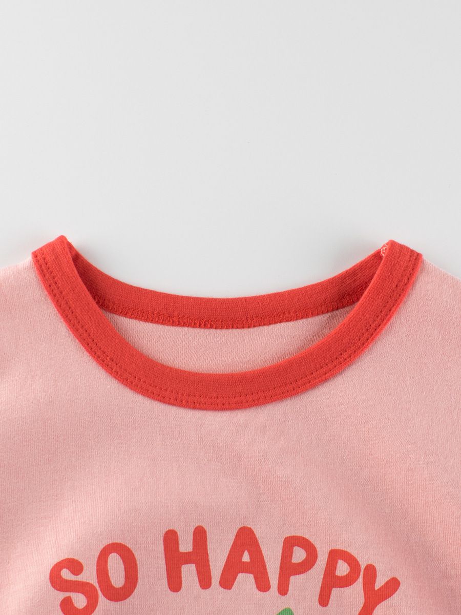 純棉圓領薄長袖上衣-大眼睛草莓-粉色