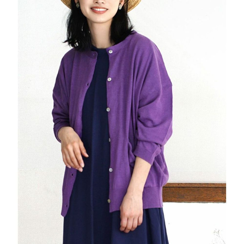 日本 zootie - 棉麻透氣輕盈薄針織外套-葡萄紫