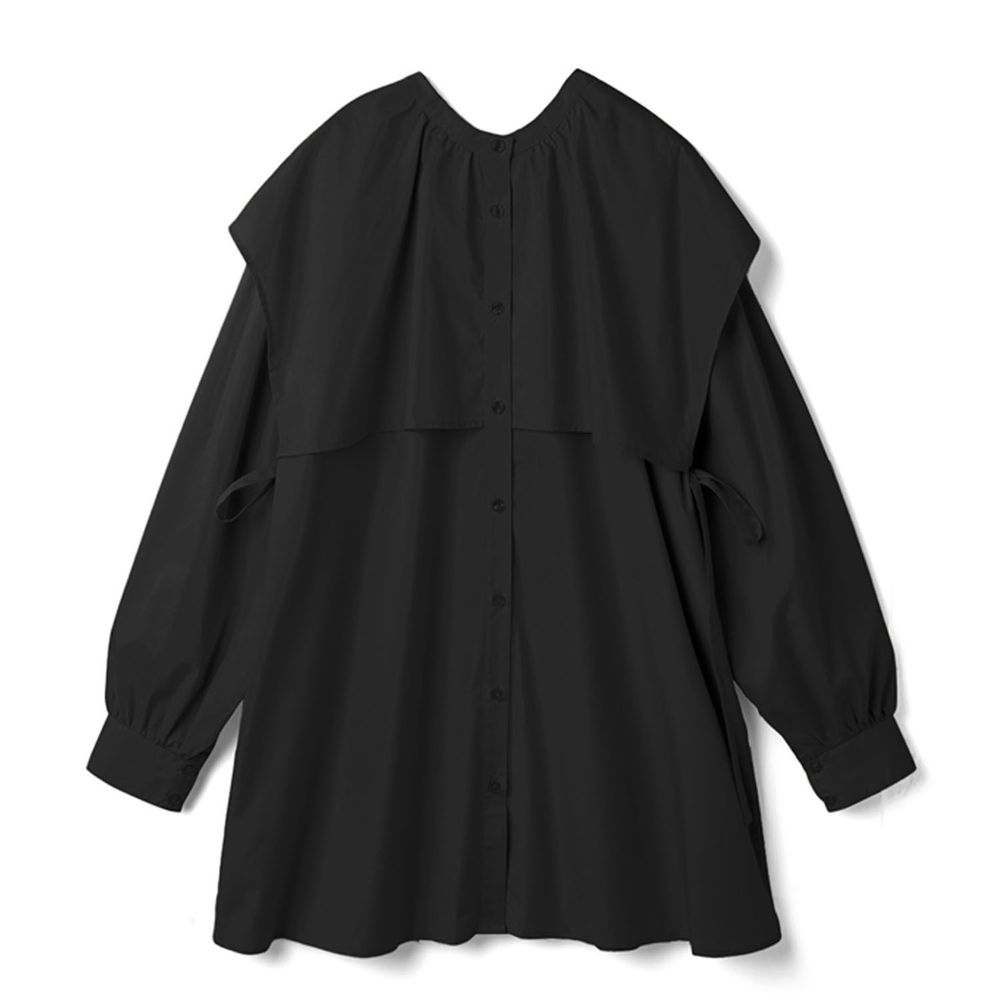日本 GRL - 側蝴蝶結綁帶大方領長袖短版洋裝-黑