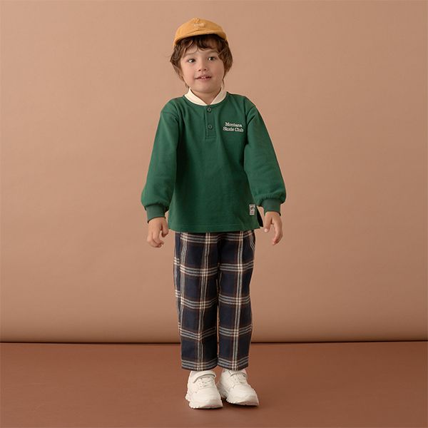 日本 b-ROOM - 運動風立領長袖Polo衫-深藍x棕