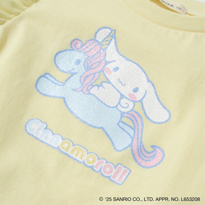 日本 Lycee mine - 閃亮印花雪紡泡泡袖上衣-卡通人物大耳狗-水藍