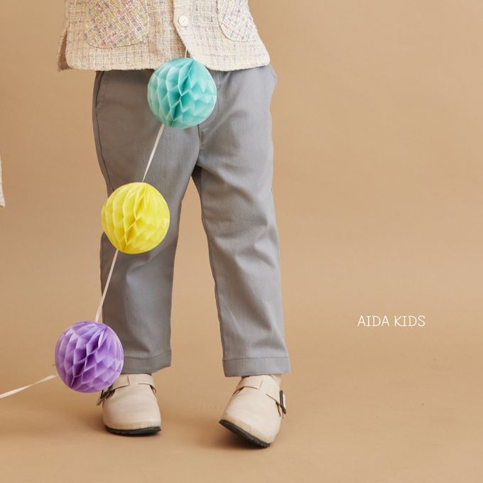 韓國 AIDA - 鬆緊腰純色直筒長褲-天藍