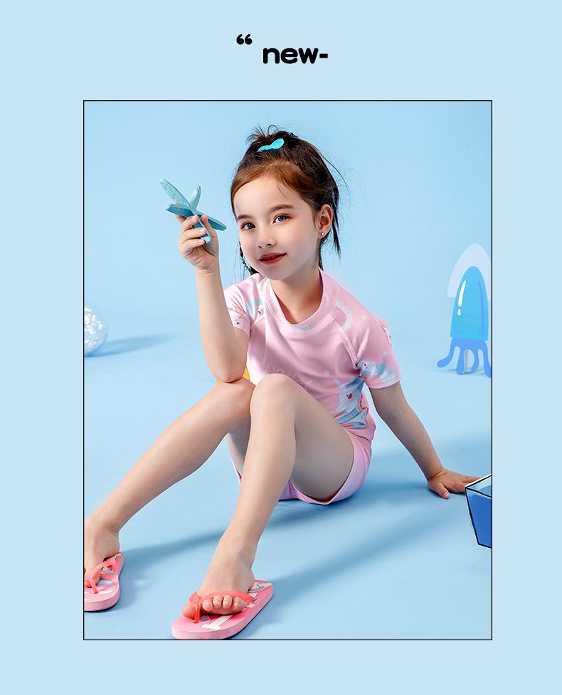 361° - 兒童卡通圖短袖泳衣套裝(二件組)-獨角獸-粉色