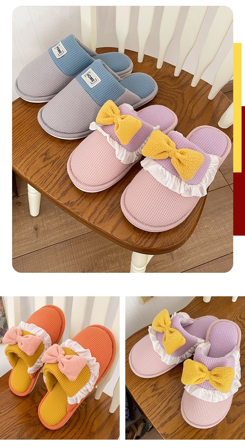 鬆餅格紋保暖室內拖鞋-藍紫色