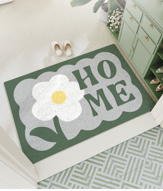 防塵刮沙入門玄關腳踏墊-HOME奶油花花-綠色