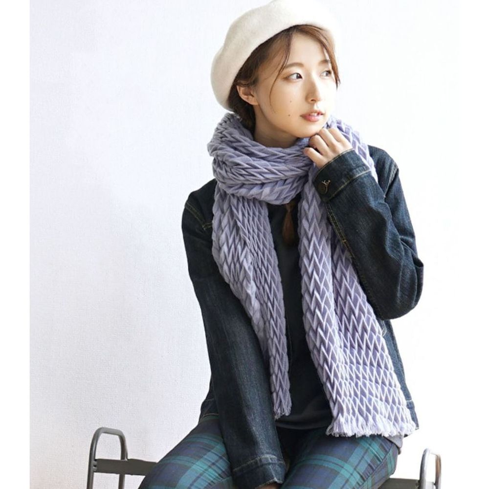 日本 zootie - 立體感鋸齒紋針織圍巾-正藍