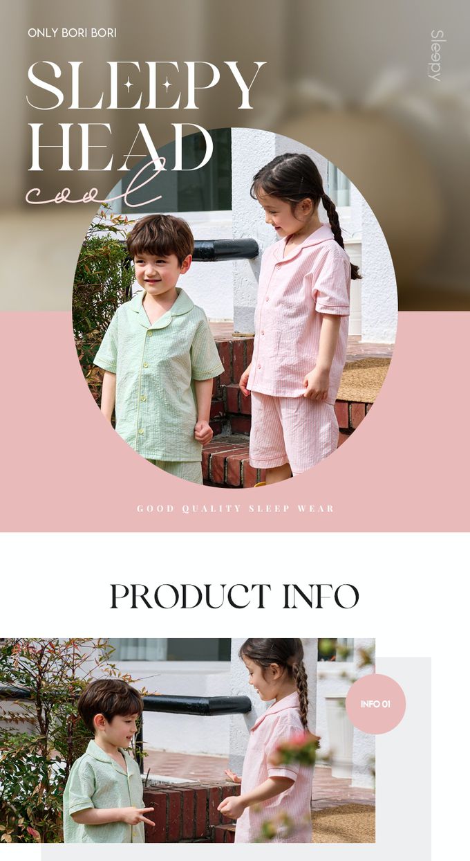 韓國 SLEEPY HEAD - 泡泡紗短袖家居服/睡衣套裝-直紋線條-珊瑚粉