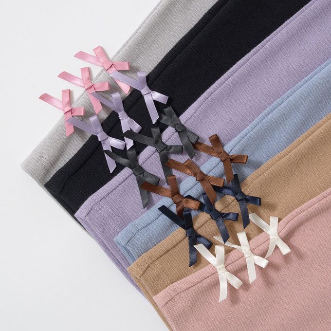 日本 Lycee mine - 彈力荷葉屁屁蝴蝶結長褲-淺灰