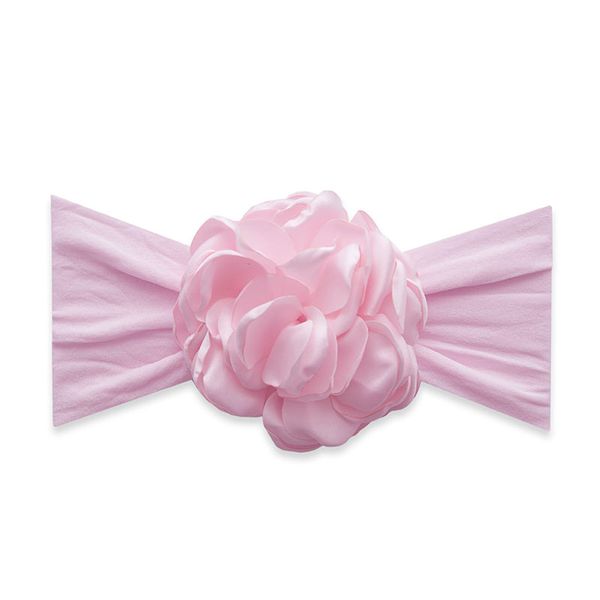美國baby bling - 純手工超彈性舒適寬髮帶_茶花款-淡粉 (單一尺寸)