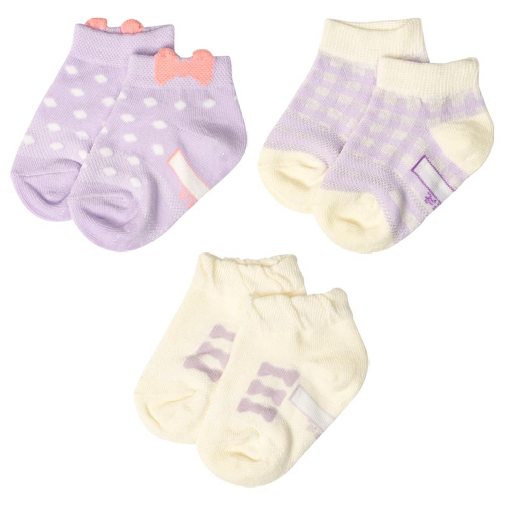 akachan honpo - 踝襪3雙組-蝴蝶結-紫色 (9~14cm)