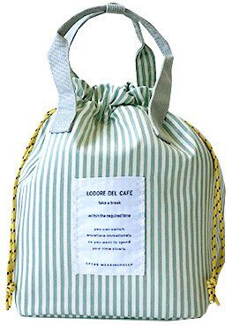 日本代購 - 抽繩束口保溫保冷便當袋-格紋-寶貝藍 (27x19×16cm)