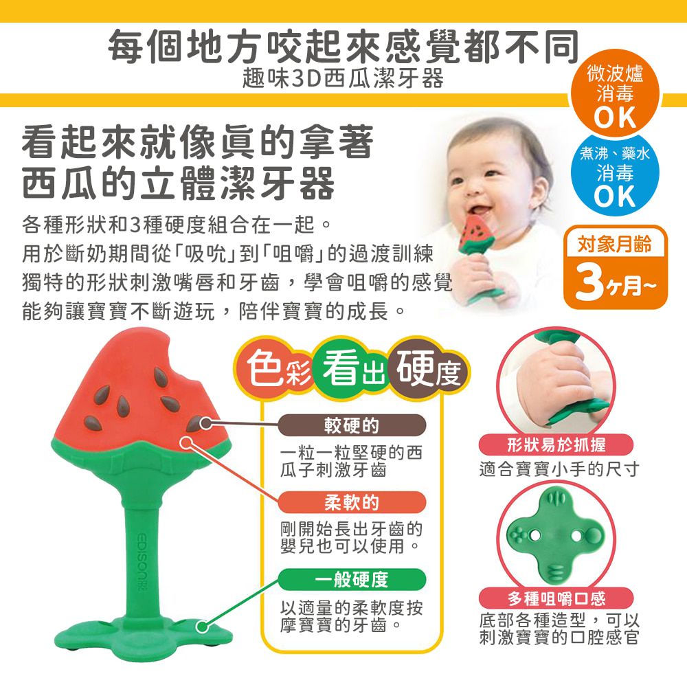 日本 EDISON mama - 嬰幼兒趣味3D西瓜潔牙器(3個月以上)