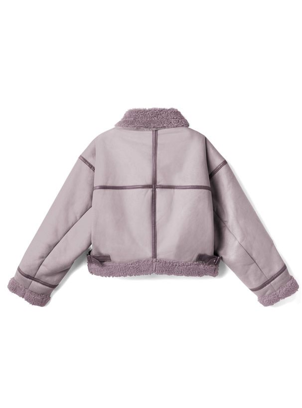 日本 GRL - 羊羔絨翻領短版騎士夾克/外套-粉紫 (F)