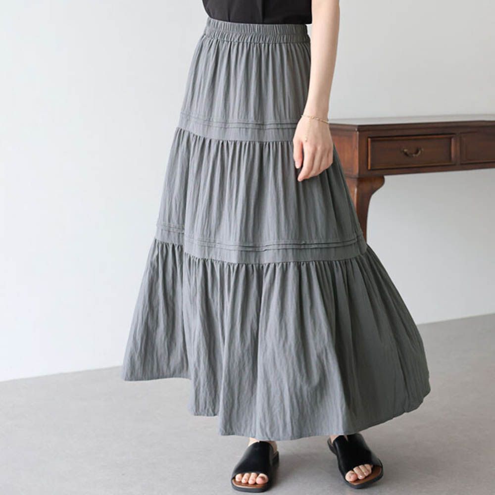 夏季嫘縈分層皺褶感長裙-灰 (M)