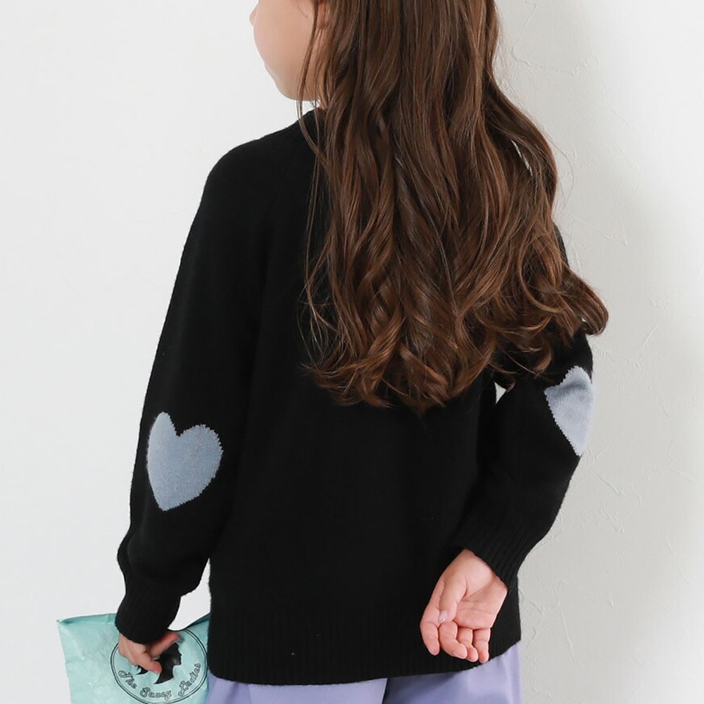[可機洗]手肘愛心柔軟針織上衣-黑