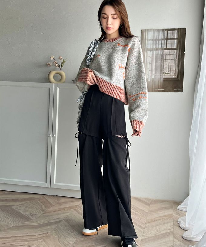 日本 Classical Elf - 英文刺繡時尚配色羅紋毛衣-黑