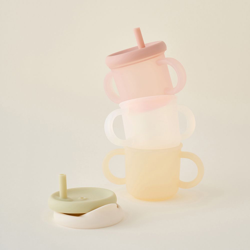 全矽膠三合一吸管學飲水杯組-香蕉黃