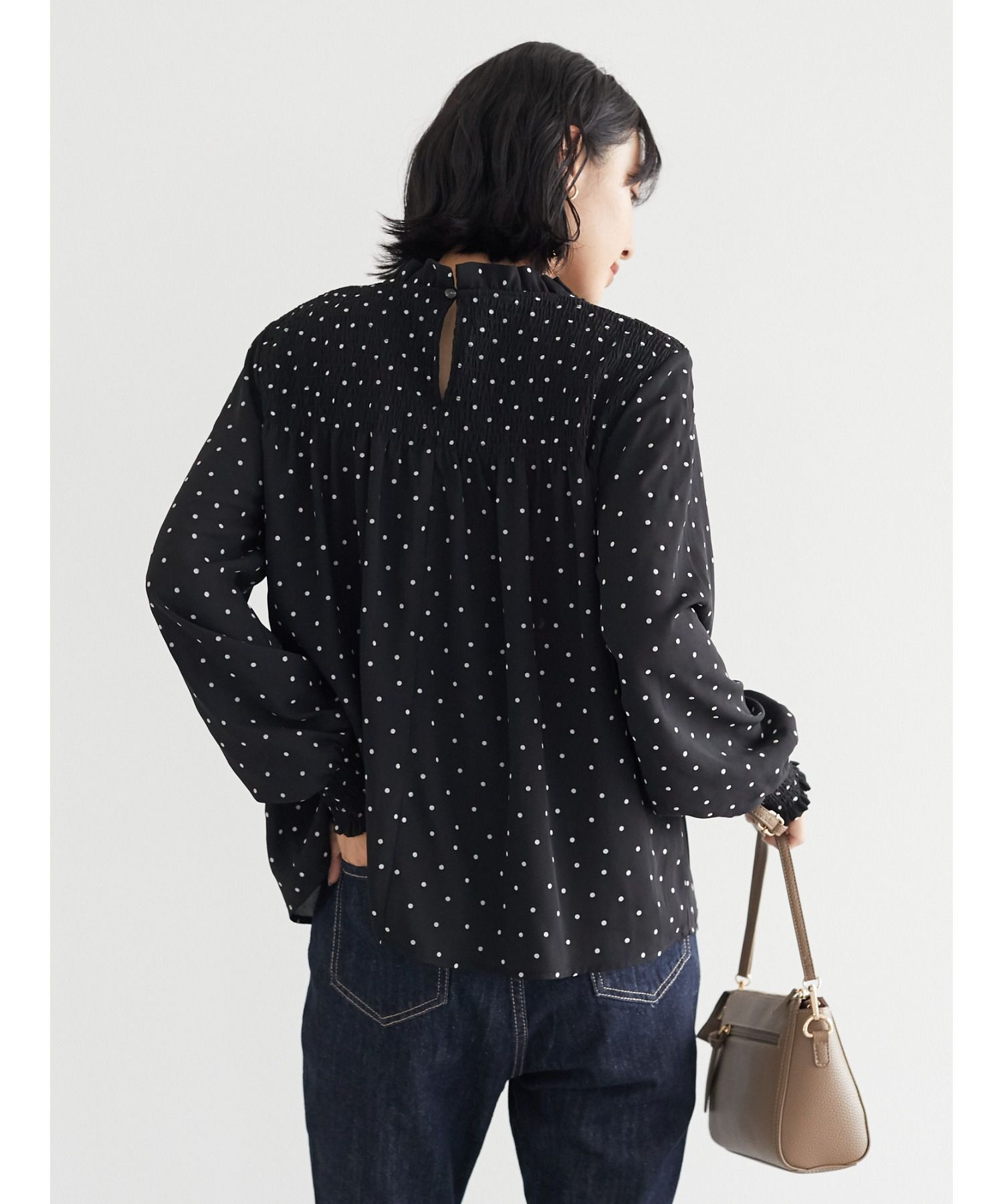 日本 ELENCARE DUE - 點點長袖上衣-酒紅