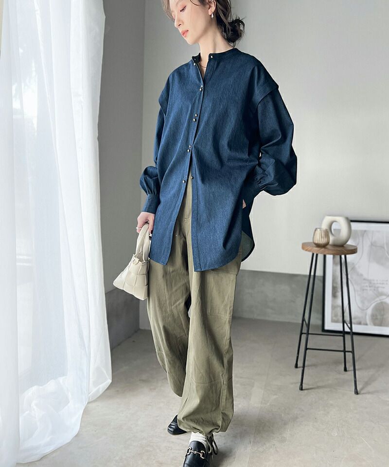 日本 Classical Elf - 100%棉厚磅丹寧長袖襯衫-淺藍