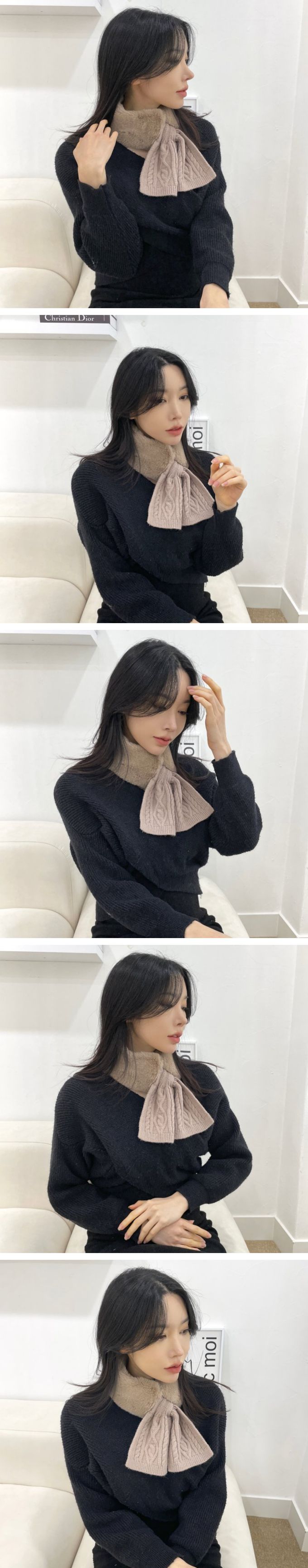 韓國 MAY - 柔軟細絨毛穿洞式圍巾-麻花款-粉