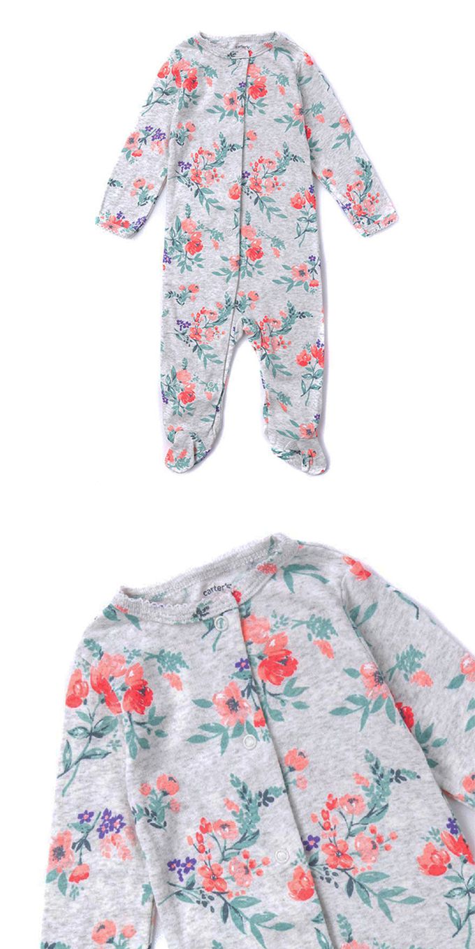 美國 Carter's - 繽紛花樣棉質長袖連身包屁衣+帽子2件組 (6 M)