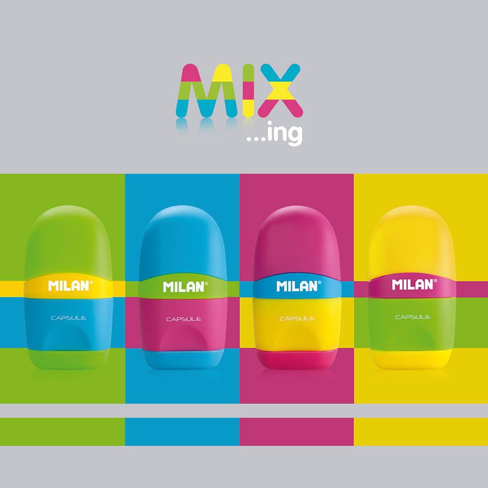 MILAN - 太空膠囊橡皮擦+削筆器_撞色積木(4色隨機一款)