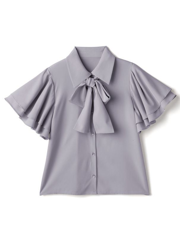 日本 GRL - 氣質蝴蝶結雙層袖雪紡上衣-淺橘粉