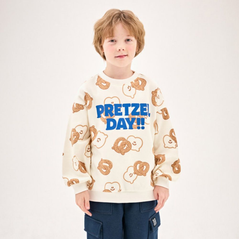 美味蝴蝶餅乾內刷毛長袖大學T-象牙白