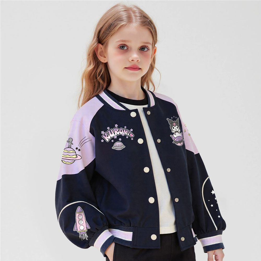 撞色拼接棒球外套-卡通人物酷洛米-藏青