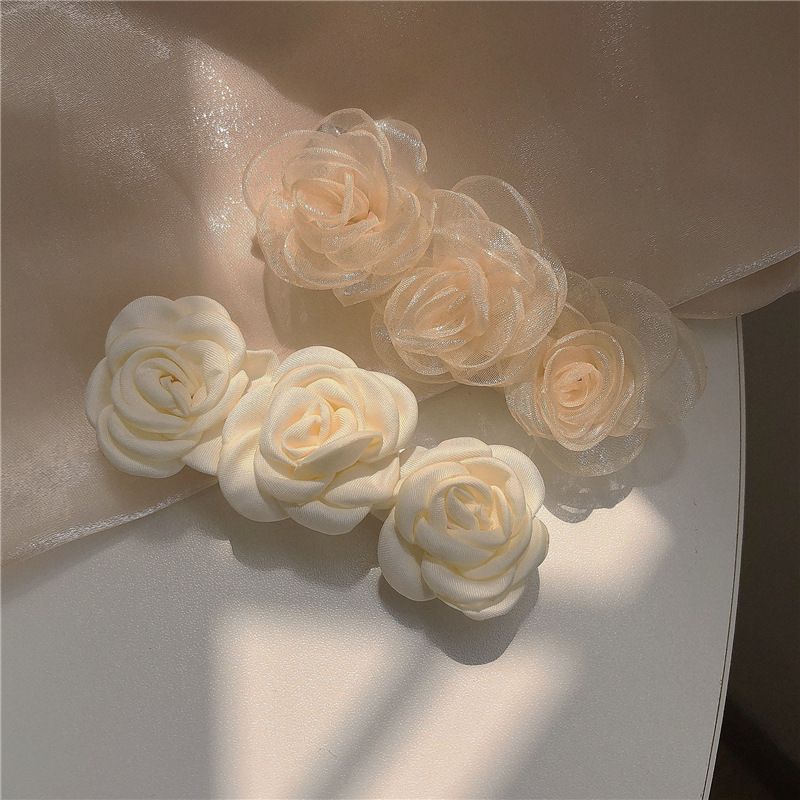 小香風山茶花髮夾-網紗款-香檳色