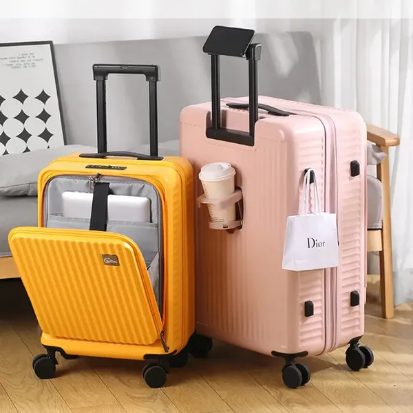 為暑假做準備！【邁美嘉MyTravel】前開式行李箱｜摺疊杯架、三段金屬拉桿